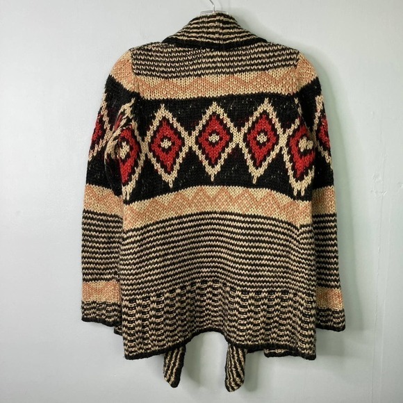 Pink Republic Southwestern Open Front Cardigan Knit Sweater Tan Red Black Size M - Picture 15 of 16